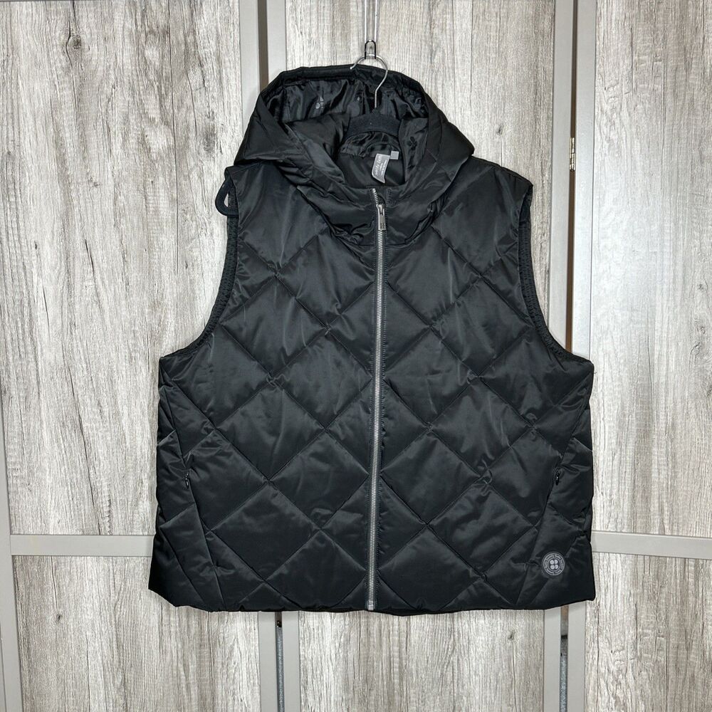 Sweaty Betty Puffer Vest Jacket Size XXL Hooded Quilted Pockets Black